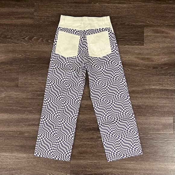Lisa Says Gah Robyn Checkered Wide Leg Jeans Purple Warp Print Size 29 - Picture 6 of 16